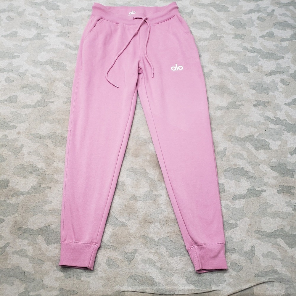Alo Jogger Pants Womens Small Pink Fleece Drawstring Gym Fitness Running